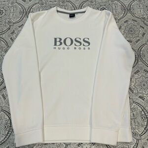 Hugo Boss White Crewneck Sweater with Gray Logo